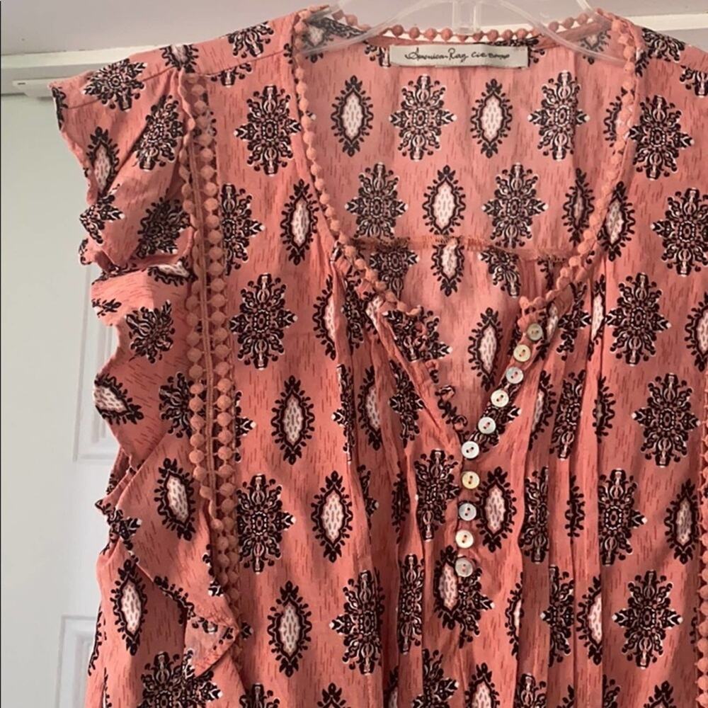 American Rag Pink & Black Ruffled Top - Picture 2 of 5